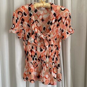 Pink and Brown Pleated Neck Tie Blouse🎀